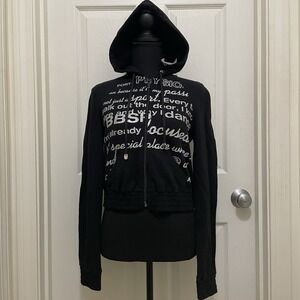 NEW Vintage Bebe‎ Sport Cropped Hoodie Sweatshirt Glitter Y2K McBling L USA Made